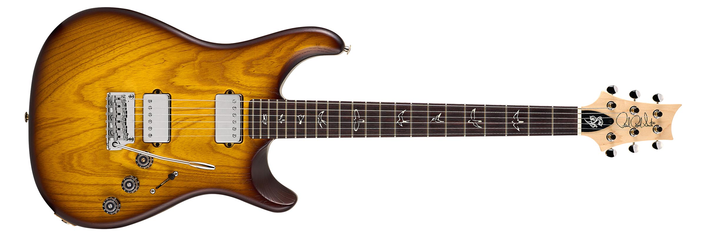The PRS Fiore HH is a dual-humbucker doublecut with a Satin Sunflower finish