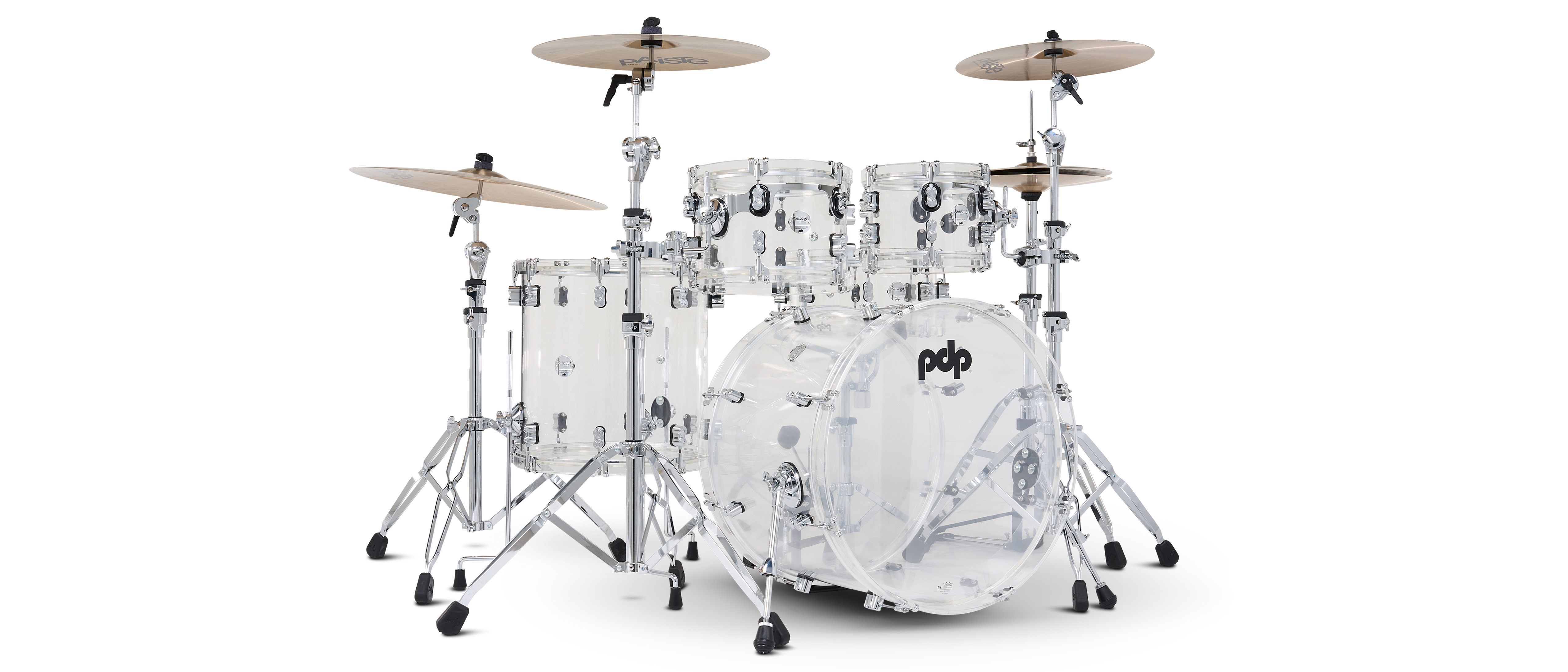 PDP Concept Clear Acrylic Kit and Snare with acrylic hoops