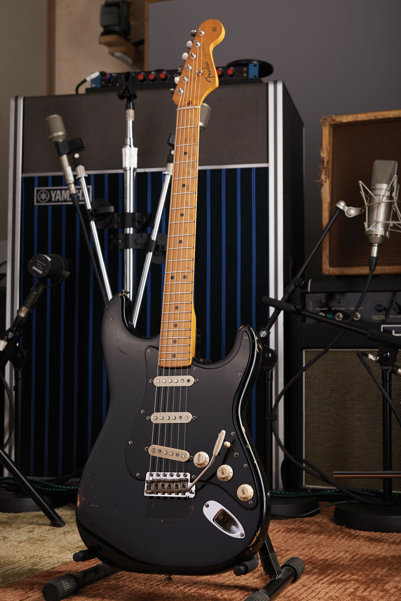 David Gilmour&rsquo;s Black Strat, photographed at his studio in 2014