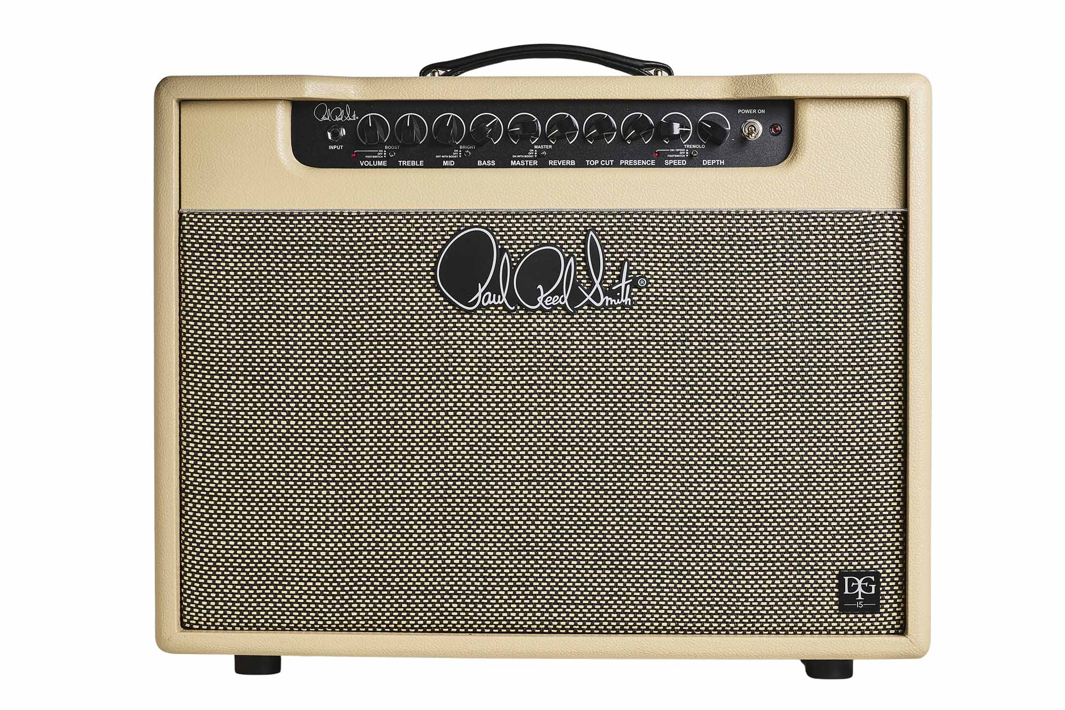 PRS DGT 15 Combo: The combination of blonde Tolex &ndash; nodding to the Fender brown-panel years &ndash; with a Marshall-style salt-and-pepper basket-weave speaker grille cloth evoke the classic designs of 60s US amps as much as the amp does tonally