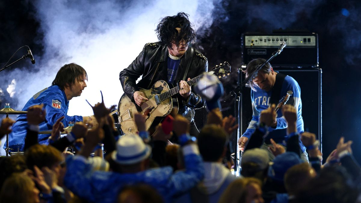 Jack White performs during halftime of a Thanksgiving NFL football game between the Detroit Lions and the Green Bay Packers at Ford Field on November 27, 2025 in Detroit, Michigan