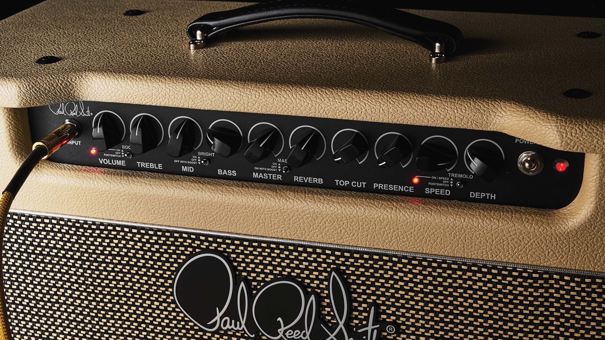PRS DGT 15 Combo: The combination of blonde Tolex &ndash; nodding to the Fender brown-panel years &ndash; with a Marshall-style salt-and-pepper basket-weave speaker grille cloth evoke the classic designs of 60s US amps as much as the amp does tonally