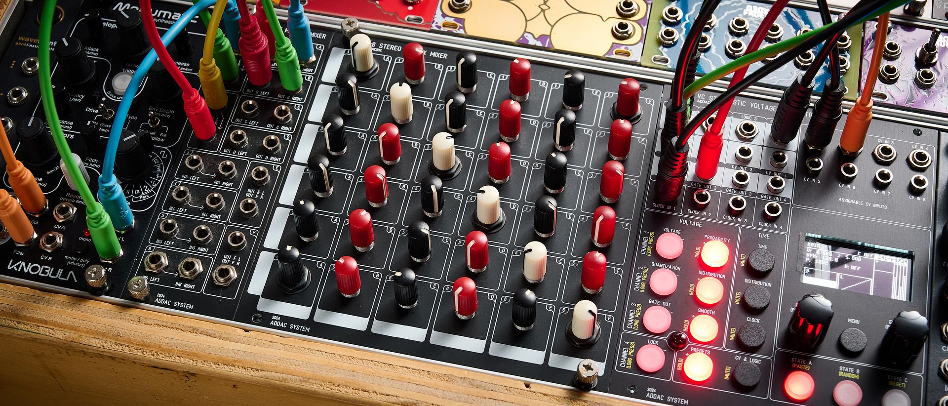 "Delightful to operate, presents intriguing patching possibilities, and is adaptable for expansion: ADDAC System 814 6x6 Stereo Matrix Mixer Review"]