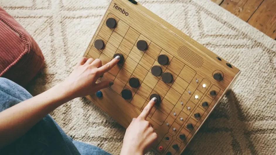 "Everyone in the studio becomes hooked after seeing it": Tembo, a family-friendly magnetic drum machine and sampler, guarantees unforgettable jam sessions for all ages.]