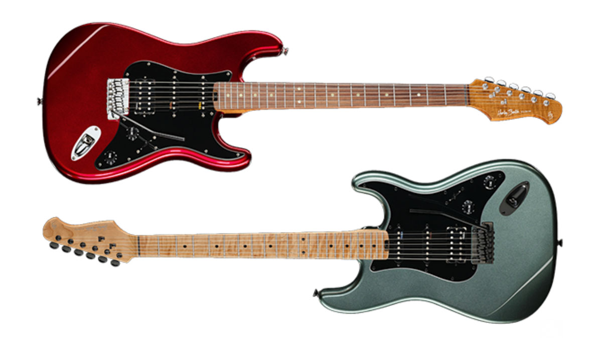 Harley Benton ST-Modern HSS in Dark Red Metallic and Gun Metallic Blue