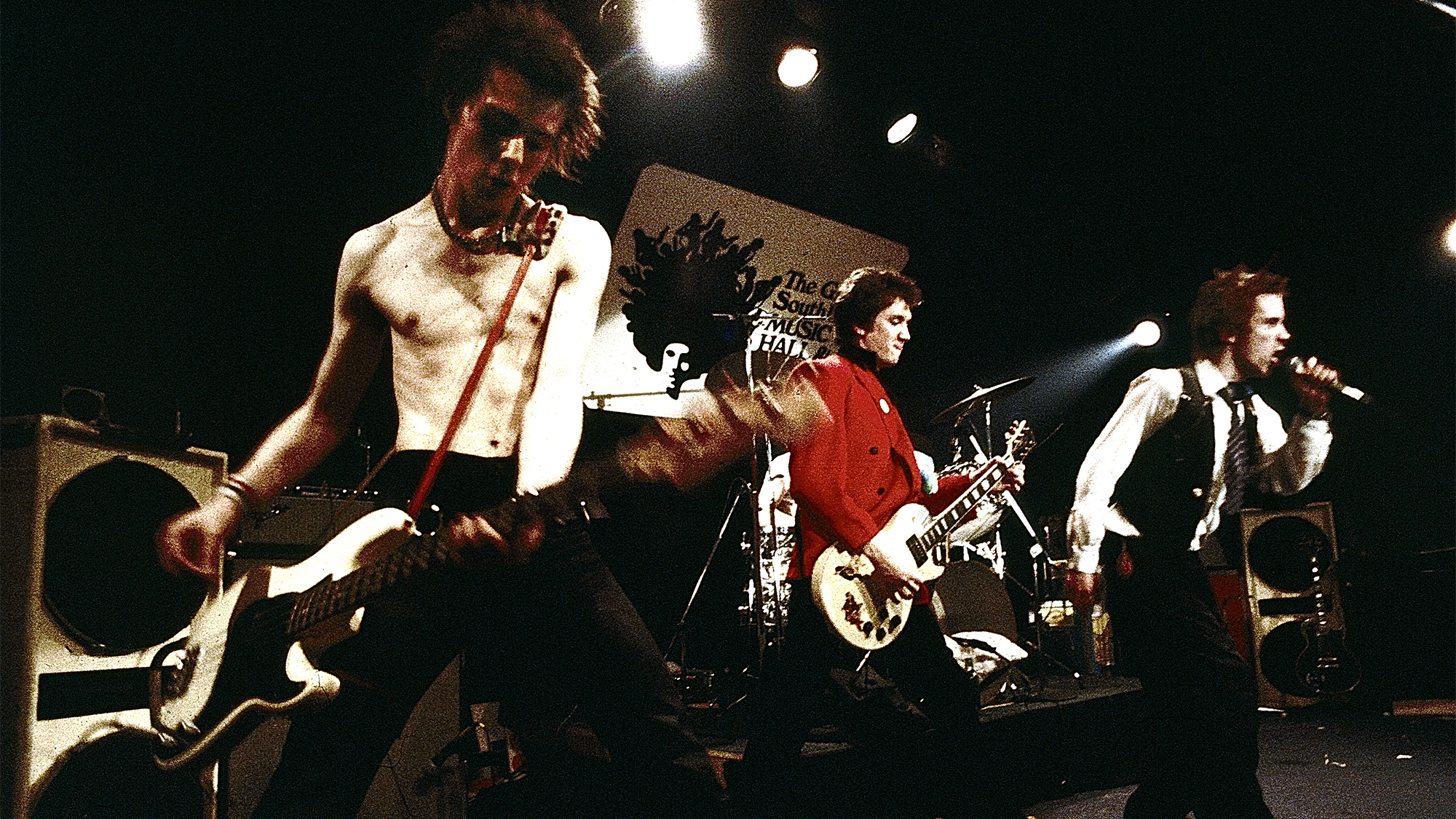 The Sex Pistols the opening night of their American tour, at the Great Southeast Music Hall in Atlanta, Georgia, January 05, 1978. (from left) Sid Vicious, Steve Jones and John (Johnny Rotten) Lydon