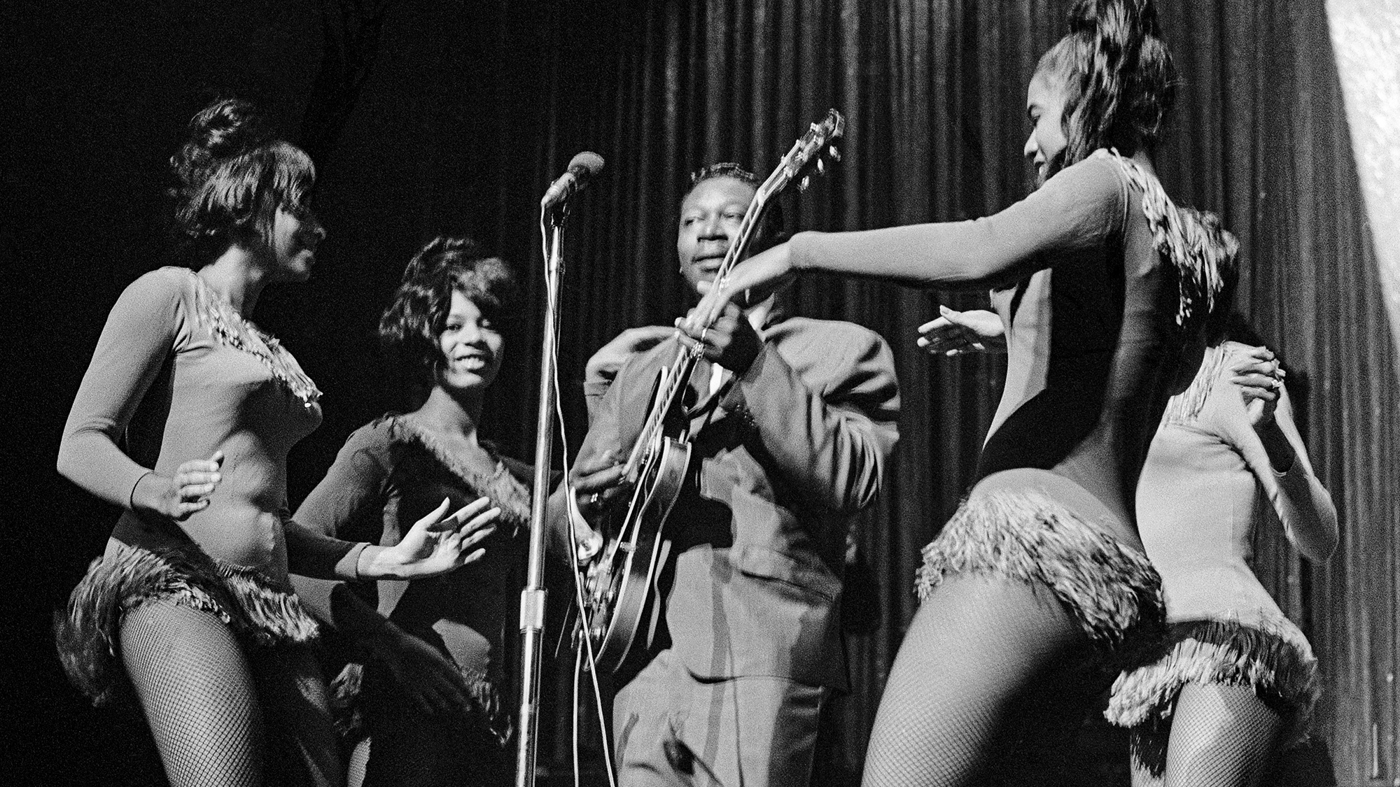 B.B. King performs in 1963 at the Apollo Theater in Harlem, New York.