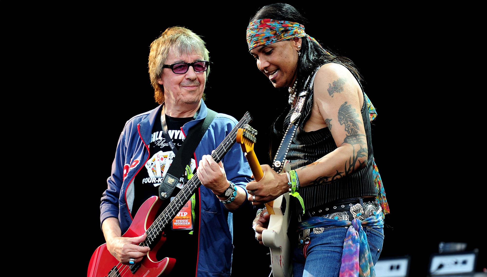 Bill Wyman (L) and Micki Free (R) perform during day 2 of the Hard Rock Calling festival held in Hyde Park on June 26, 2010 in London, England.