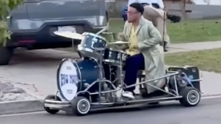 "Check Out Anderson .Paak Rolling Through LA Suburbs on a Drum Kit on Wheels: It's Got Incredible Brakes!"]