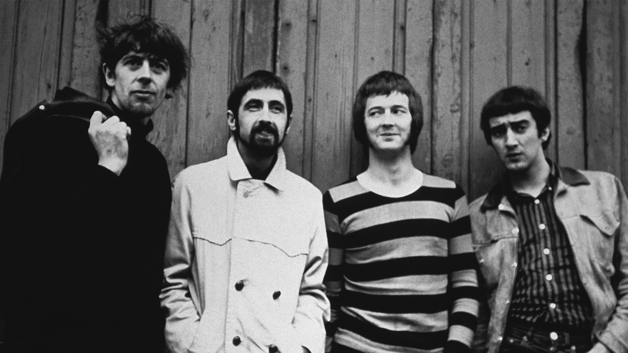 Rock band the "Bluesbreakers" pose for a portrait in 1966 in London, England. L-R: John Mayall, Hughie Flint, Eric Clapton, John McVie.