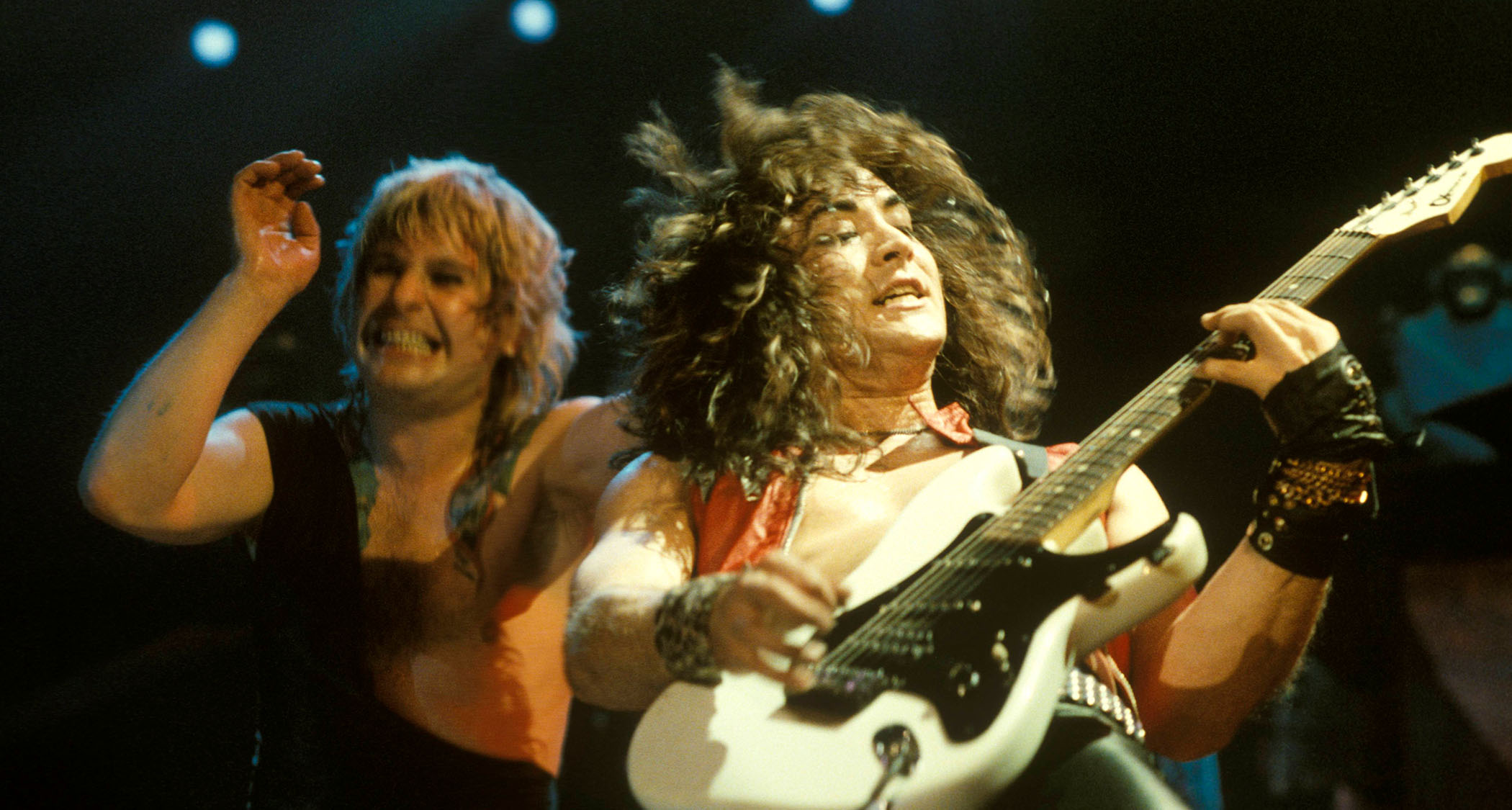 The view from the front row as Ozzy Osbourne and Jake E. Lee in action during the mid '80s.