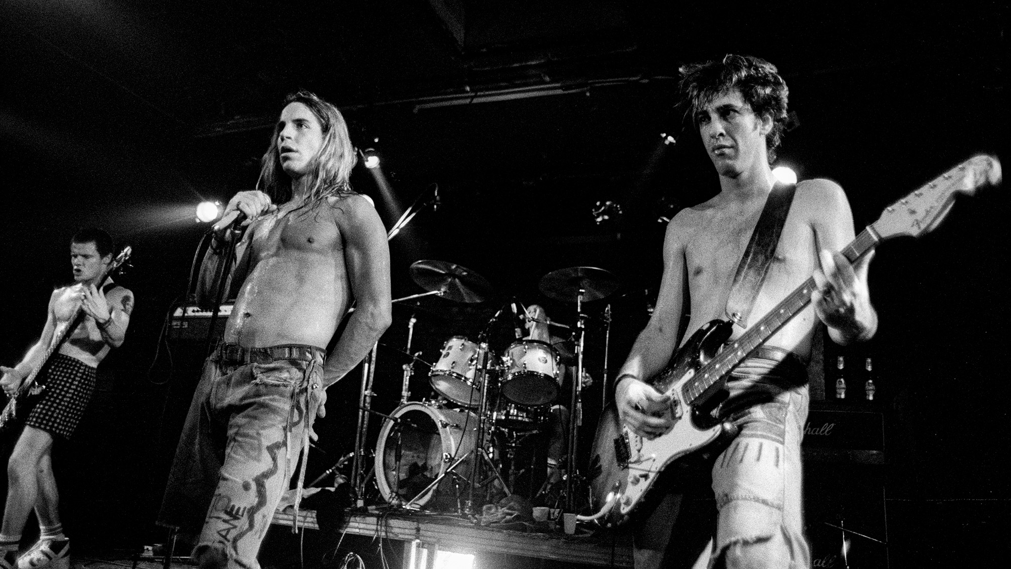 Flea, Anthony Kiedis and Hillel Slovak of American rock band Red Hot Chili Peppers perform live on stage in De Effenaar on February 18, 1988 in Eindhoven, Netherlands.