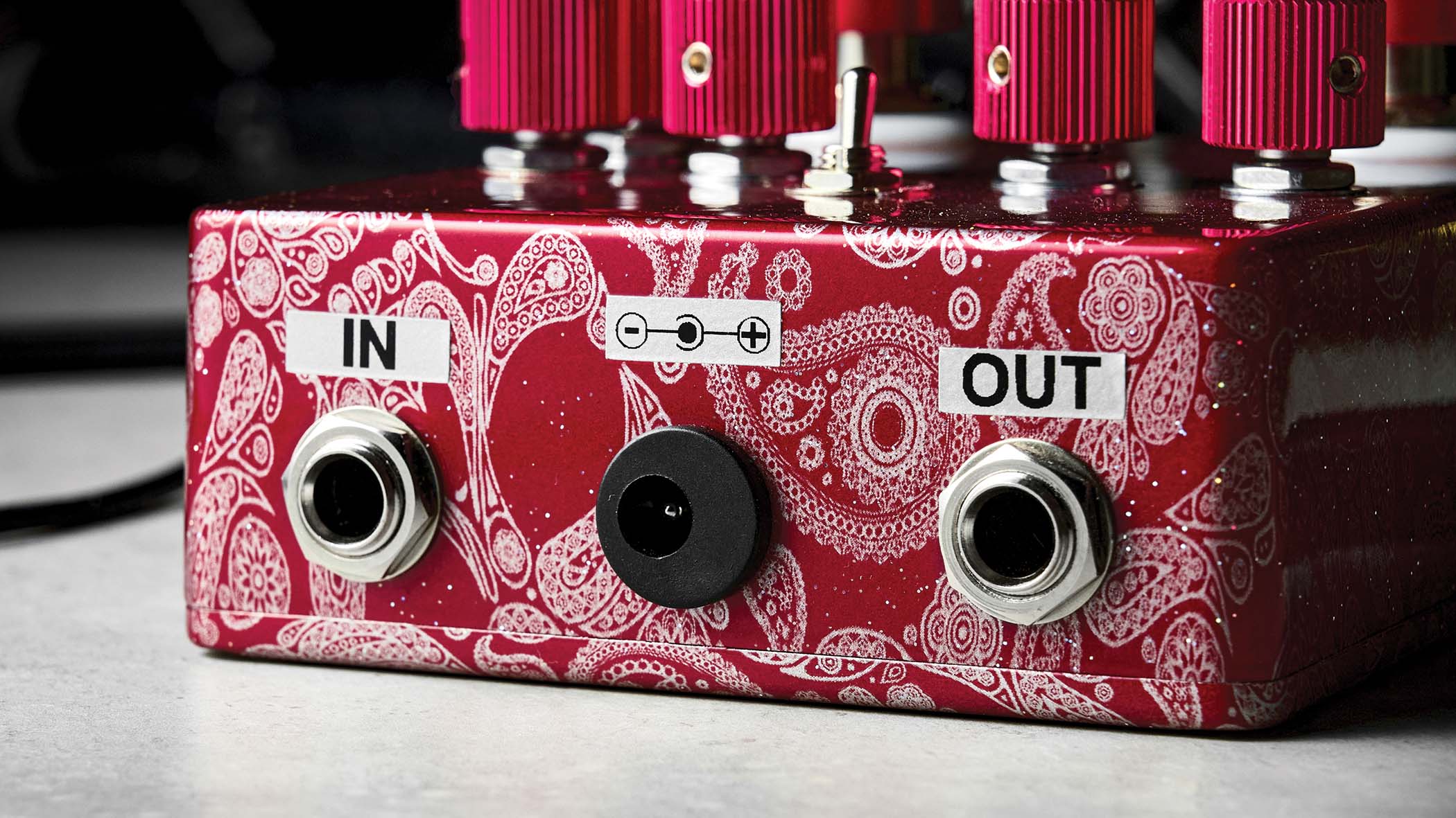 Flattley The Outlaw &ndash; the red-pink boost/drive twofer is decorated in Mexican Day of the Dead inspired graphics