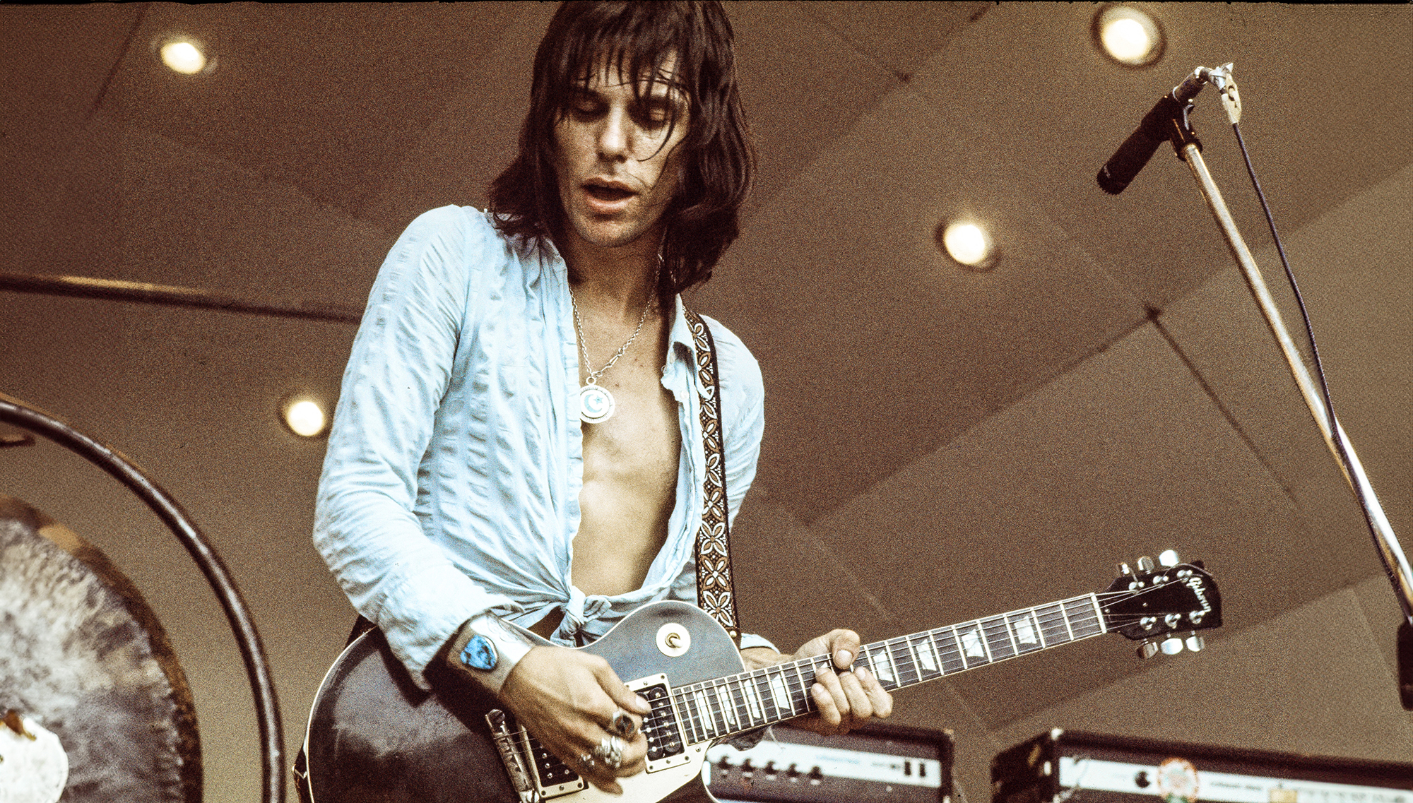 English guitarist Jeff Beck performing at a Crystal Palace Garden Party event, Crystal Palace Bowl, London, 1972.