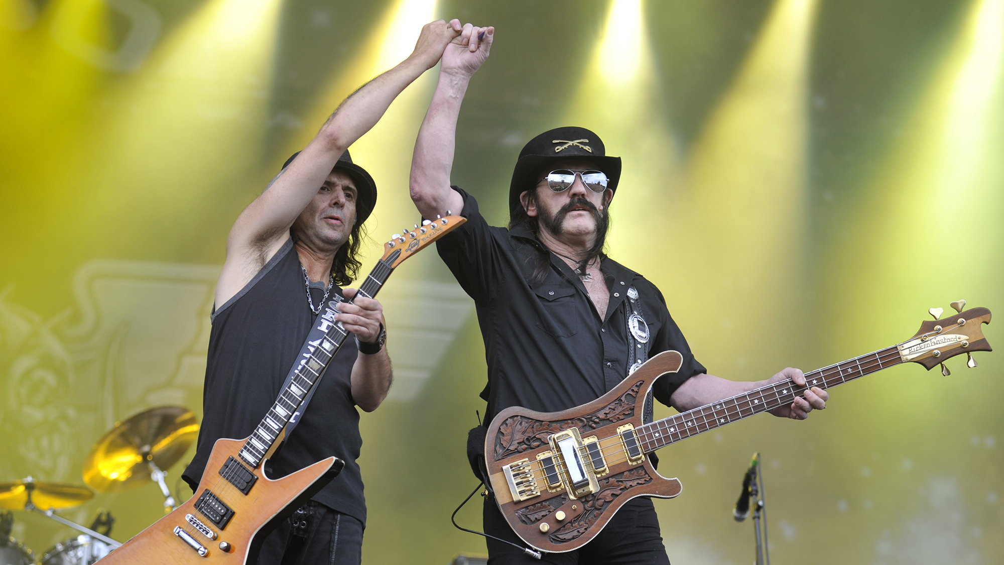 Phil Campbell and Lemmy Kilmister (R) of Motorhead perform live on stage at Sonisphere Festival on July 10, 2011.