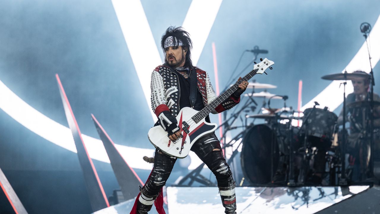 Nikki Sixx from M&ouml;tley Cr&uuml;e performs on stage at the Trondheim Rocks Festival 2023 on June 11, 2023 in Trondheim, Norway.