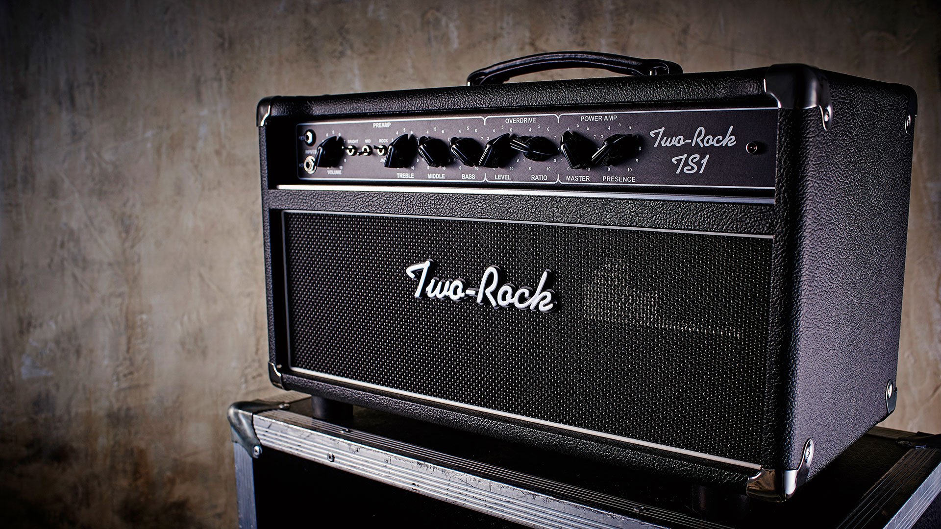 Two-Rock 781 tube amp head sat on a flight case
