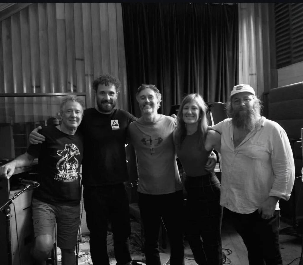 Rob Hirst, William Crighton, Damien Charles, Julieanne Crighton and Christopher Dale in the studio