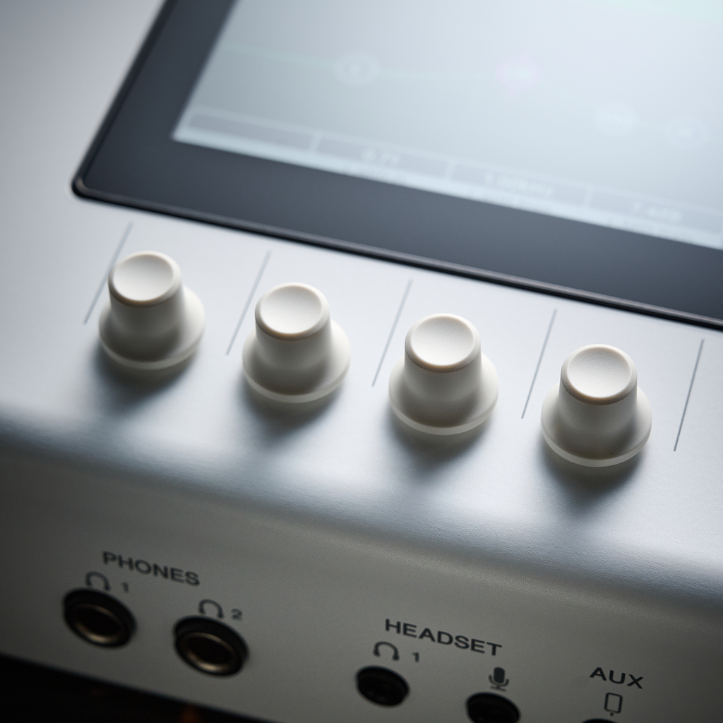 Close up of the mini encoders on the Yamaha URX44V audio interface