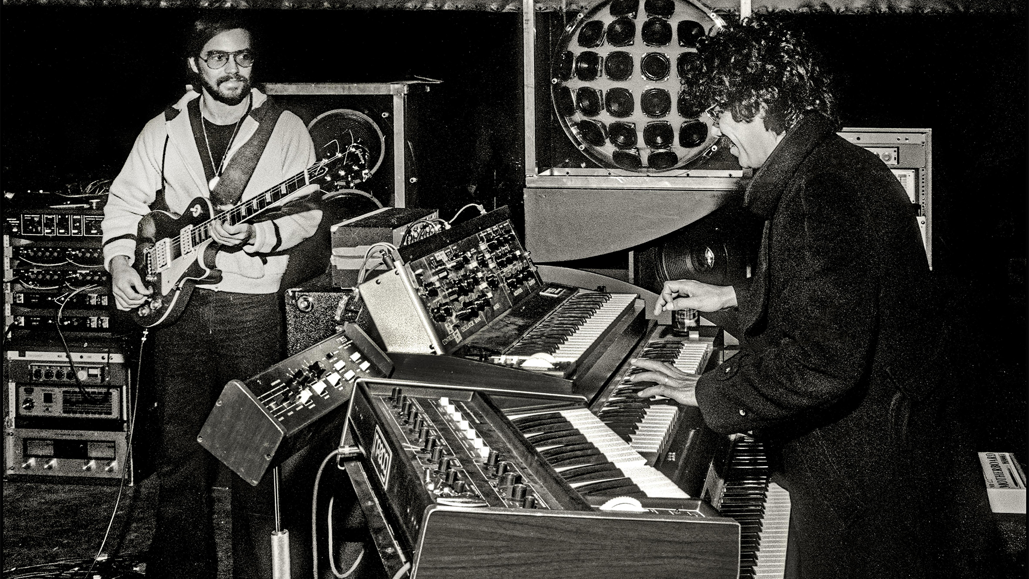 Al Di Meola and Chick Corea of Return to Forever soundcheck at New Victoria Theatre, London, 1977