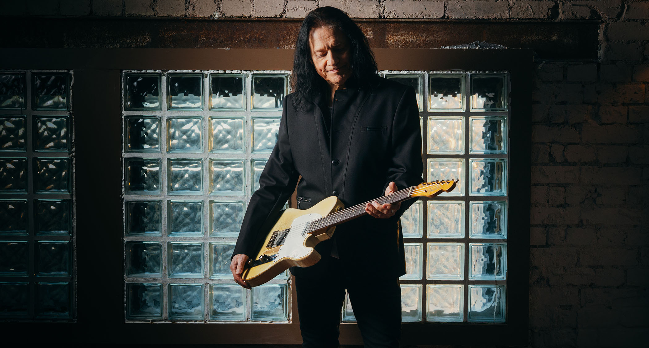 Robben Ford is photographed at Olympic Studios with his trusty whiteguard Fender Telecaster.