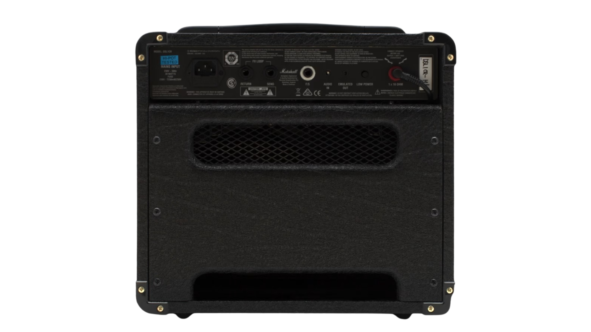 The back of the Marshall DSL1CR tube amp