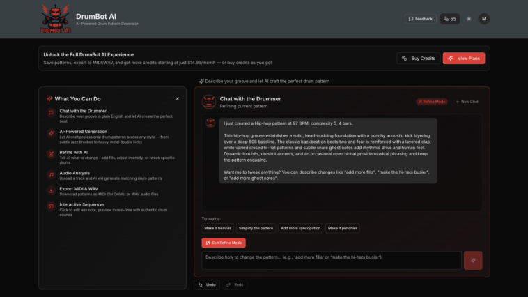 DrumBot is an AI-driven chatbot drum machine that "listens, learns, and responds" – but who is its target audience?]