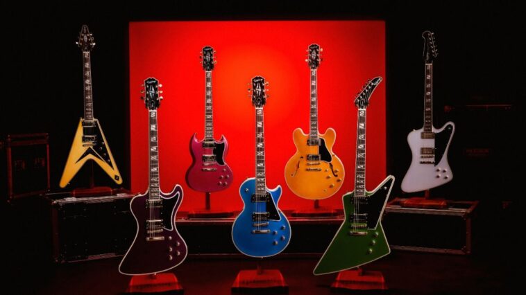 Epiphone's Futura series introduces contemporary enhancements to classic Gibson models.]