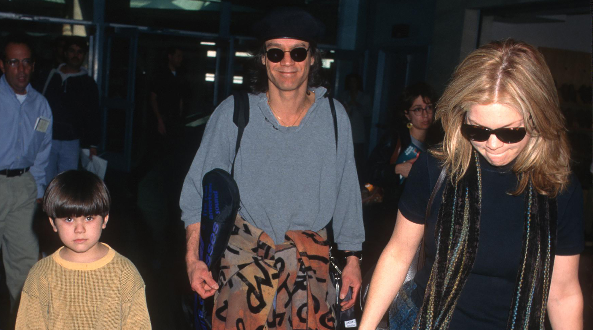 Eddie Van Halen, Wolfgang Van Halen and Valerie Bertinelli sighted at the Los Angeles International Airport in Los Angeles, California on January 29, 1997.