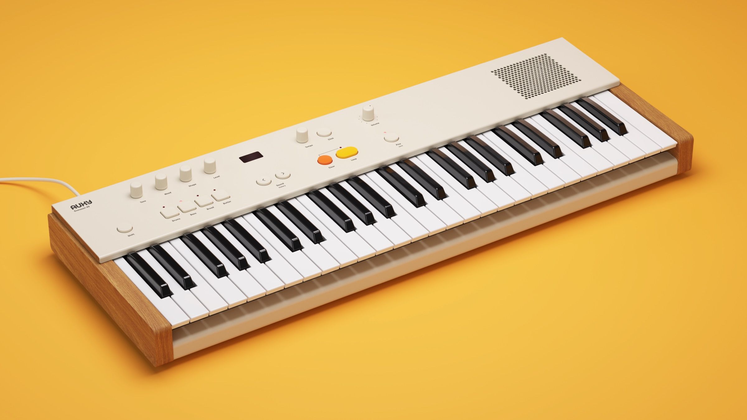 "Skip the menus and modes—immerse yourself in creativity. Just play, experiment, and discover your musical concepts: Auxy introduces Svensson, a streamlined keyboard designed for effortless music creation."]