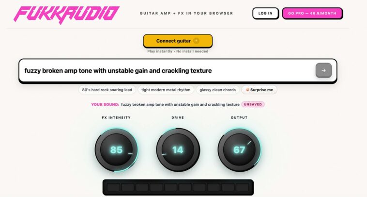 This site allows guitarists to customize their sound using text commands.]