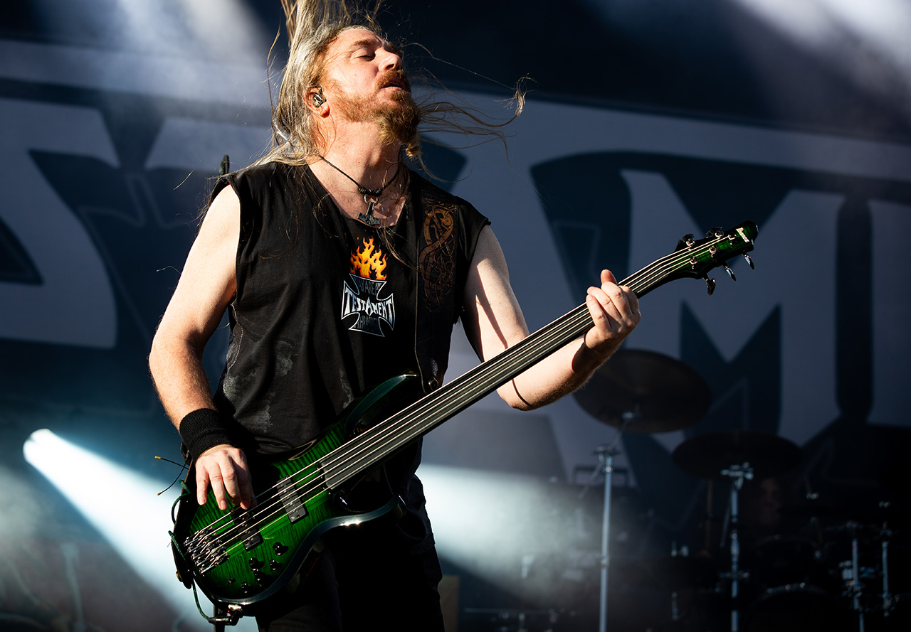 KORTRIJK, BELGIUM - AUGUST 10: Steve DiGiorgio of Testament performs at Alcatraz Metal Fest on August 10, 2024 in Kortrijk, Belgium. (Photo by Elsie Roymans/Getty Images)