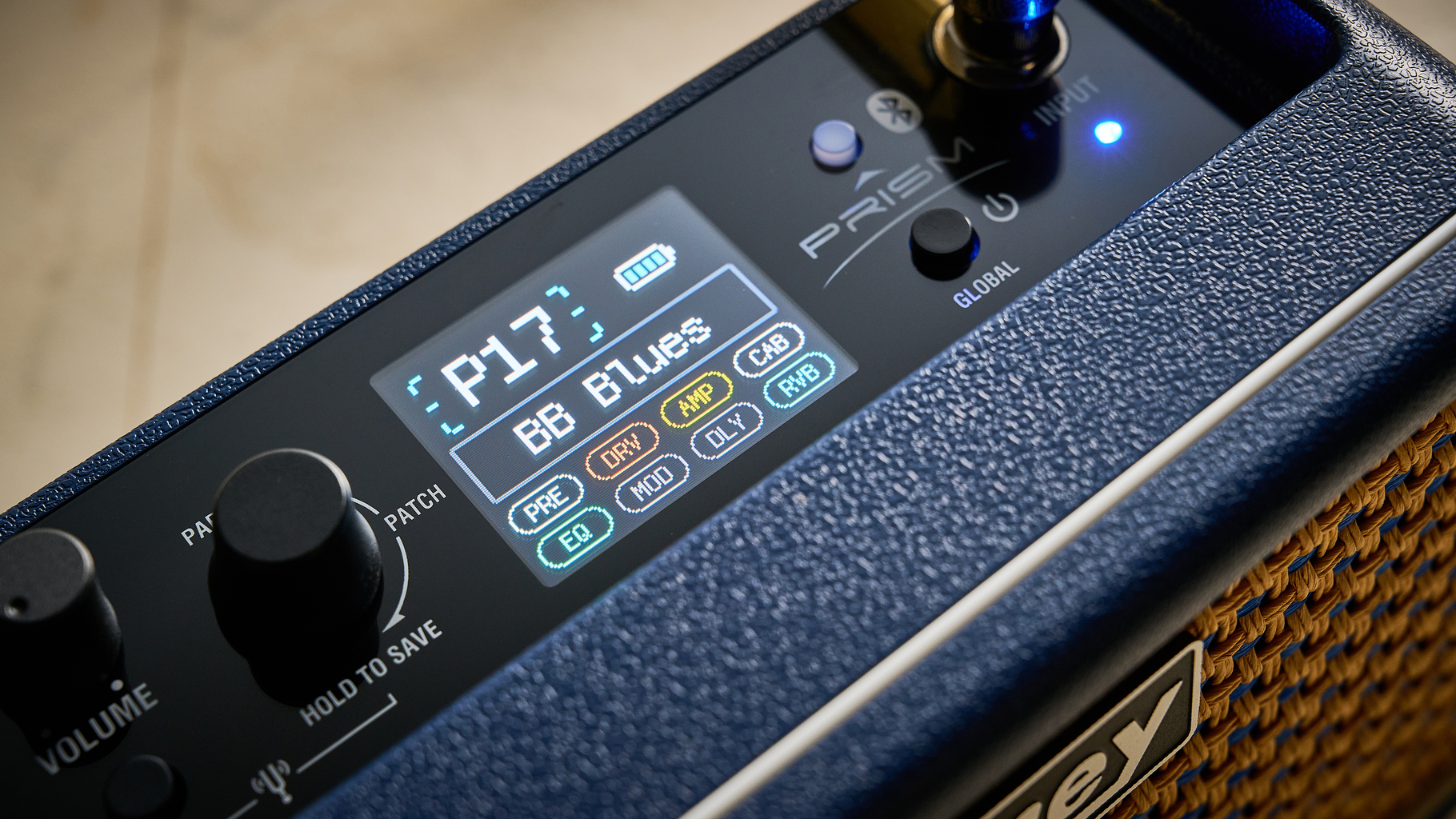 The full color screen on the Laney Prism Mini guitar amp