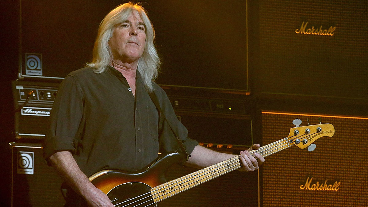 Cliff Williams performs in concert with AC/DC at the Toyota Center on February 26, 2016 in Houston, Texas