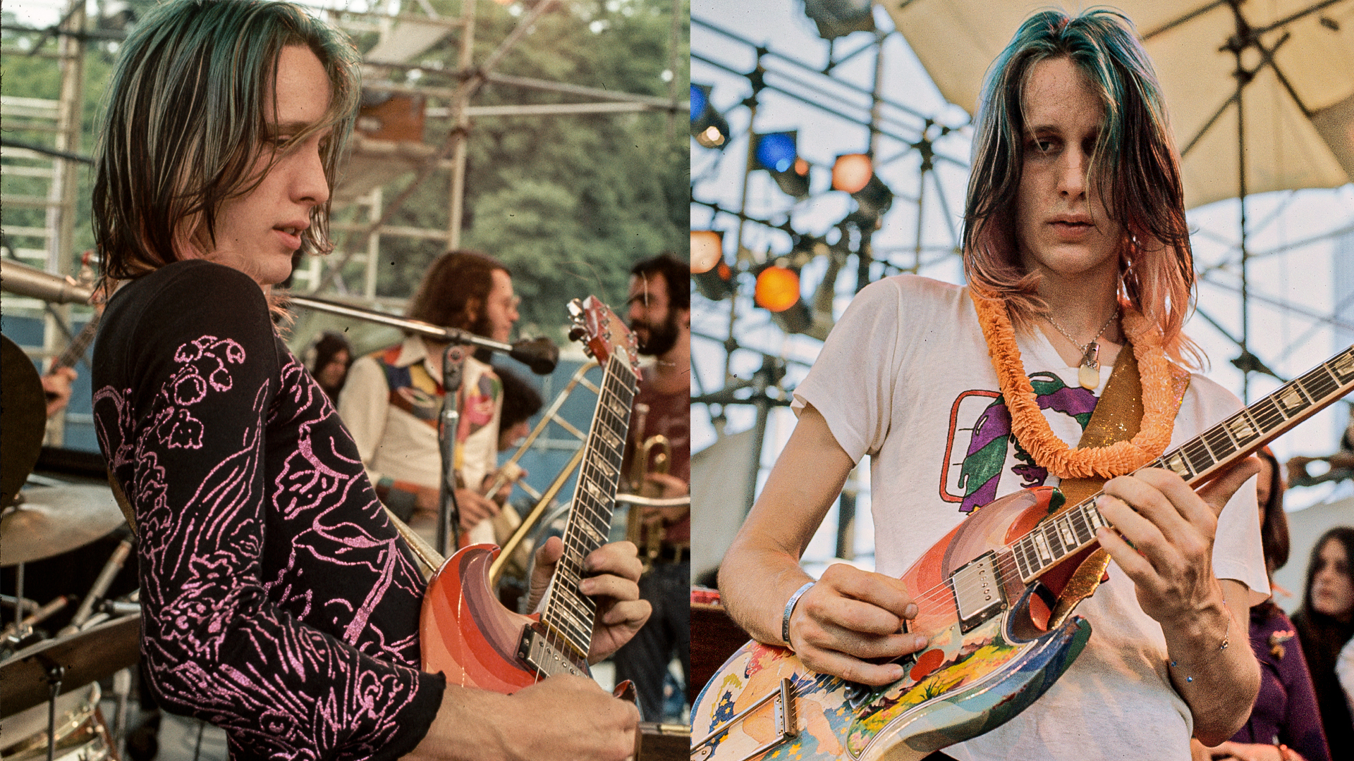 LEFT and RIGHT: Todd Rundgren playing his &ldquo;Fool&rdquo; Gibson SG &mdash;&nbsp;originally painted for Eric Clapton by the Dutch design collective The Fool &mdash; in concert circa 1974.
