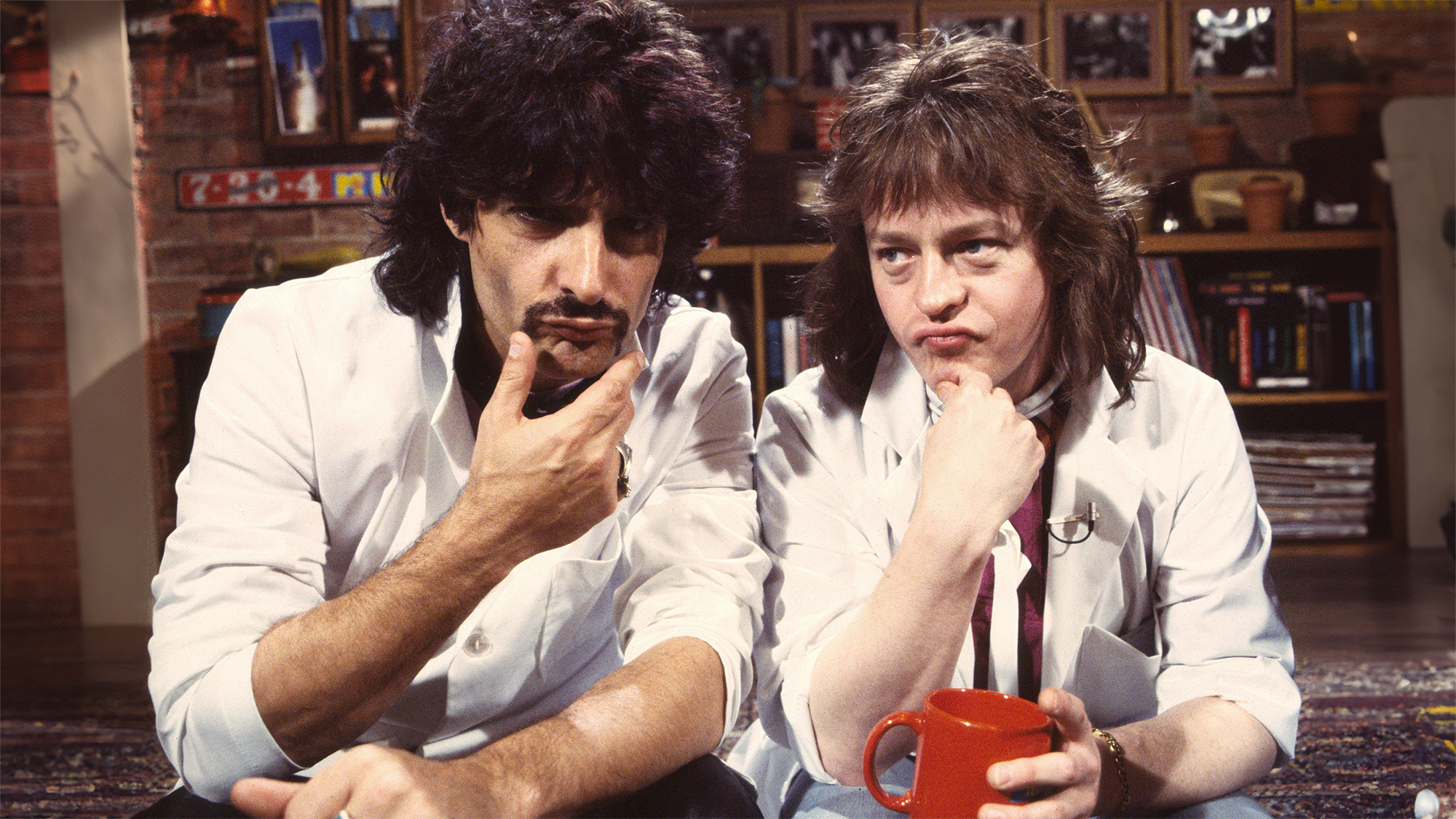 Carmine Appice (left) and Rick Derringer, intervieweed at MTV Studios, New York, New York, May 16, 1983, to discuss their release of their 'Party Tested' album.