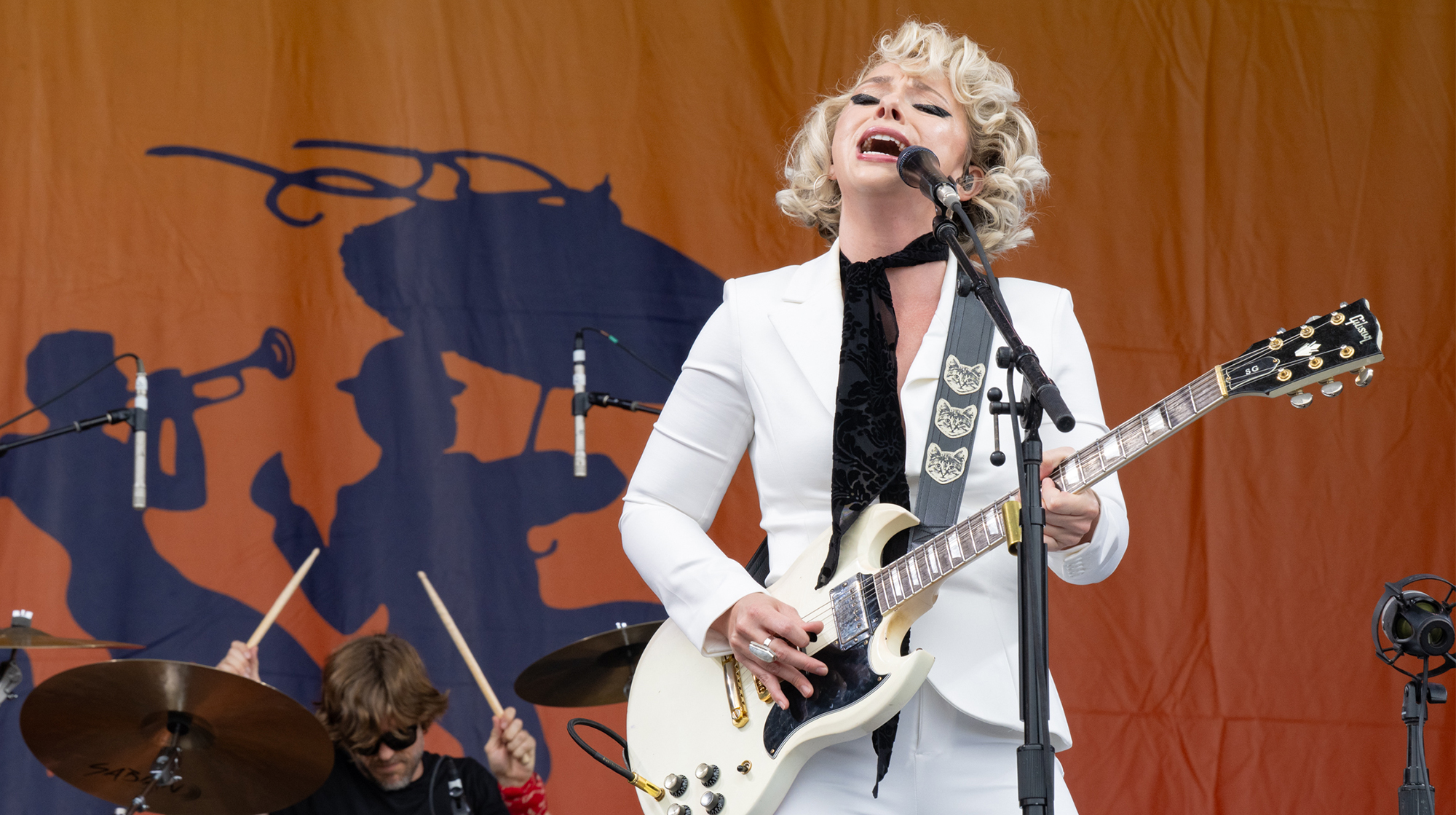 Samantha Fish performs live on stage at the New Orleans Jazz &amp; Heritage Festival at Fair Grounds Race Course on May 03, 2025 in New Orleans, Louisiana.