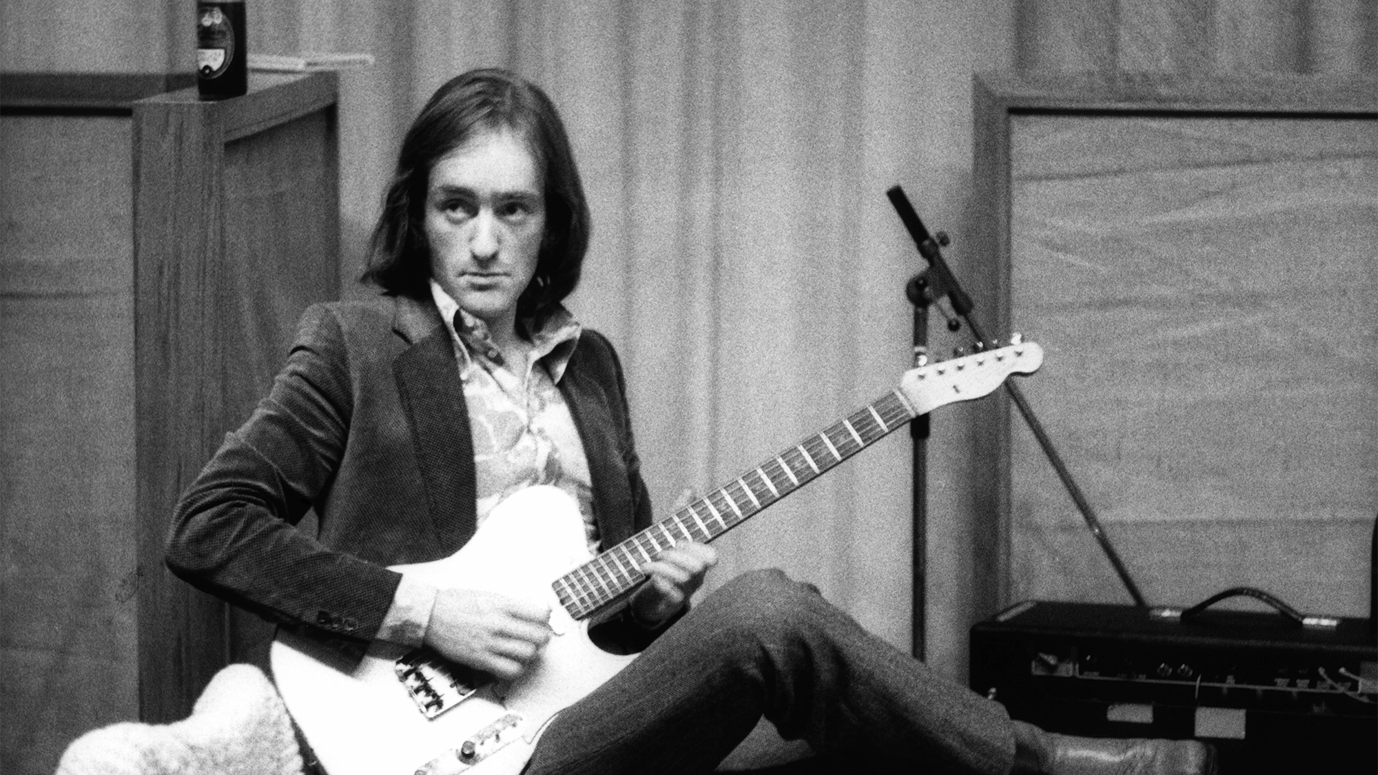 Photo of Dave MASON; of Traffic playing guitar in the recording studio - at Command Studios in 1971