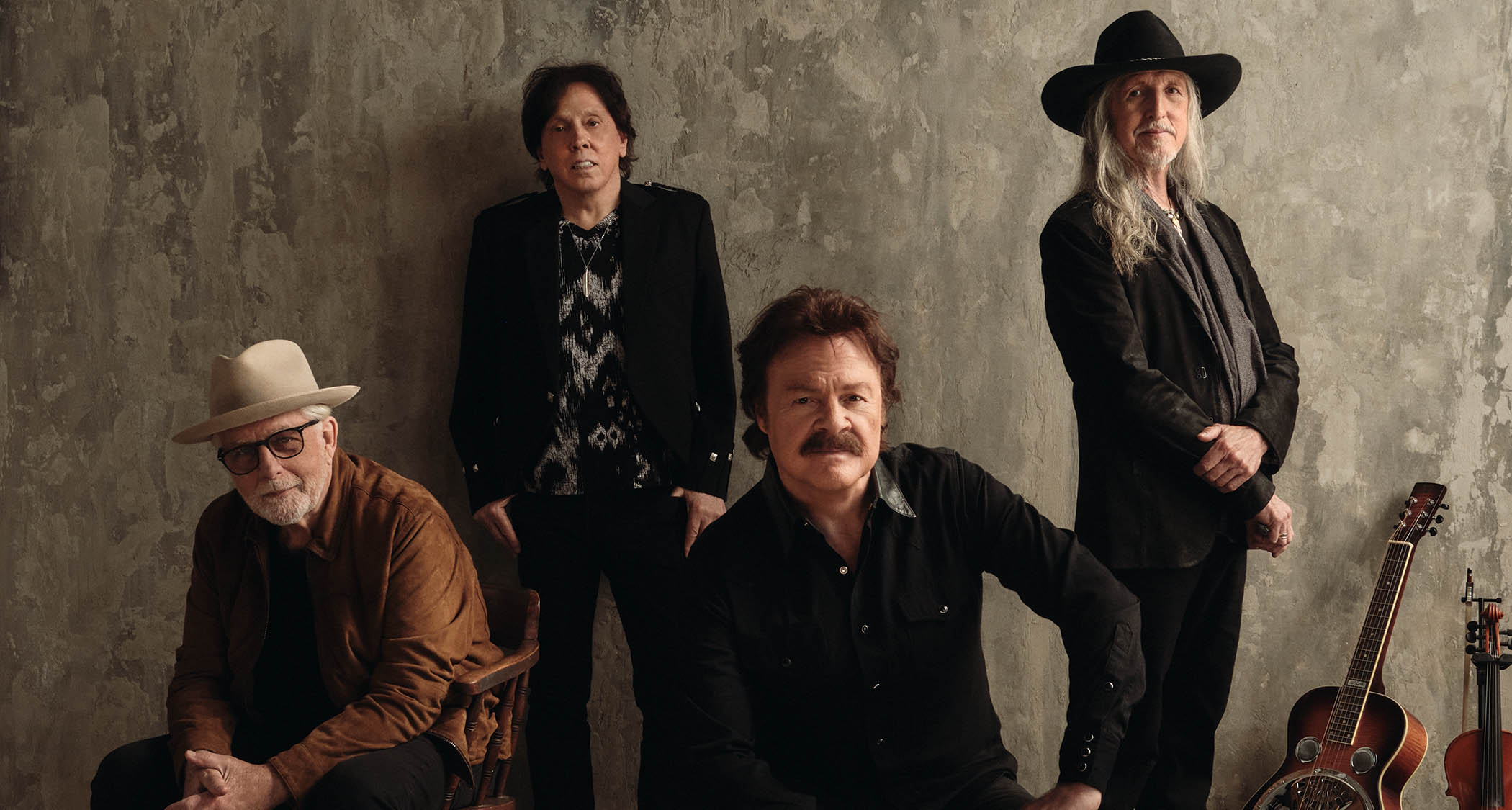 A portrait of The Doobie Brothers [L-R]: Michael McDonald, John McFee, Tom Johnston, Patrick Simmons