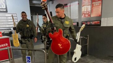 California police recover $60,000 worth of guitars taken from Guitar Center.]