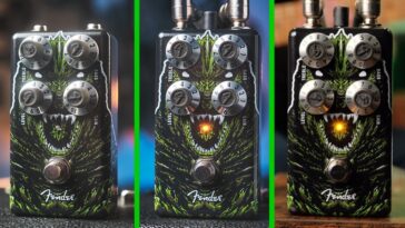 Fender introduces the Godzilla Distortion pedal.]
