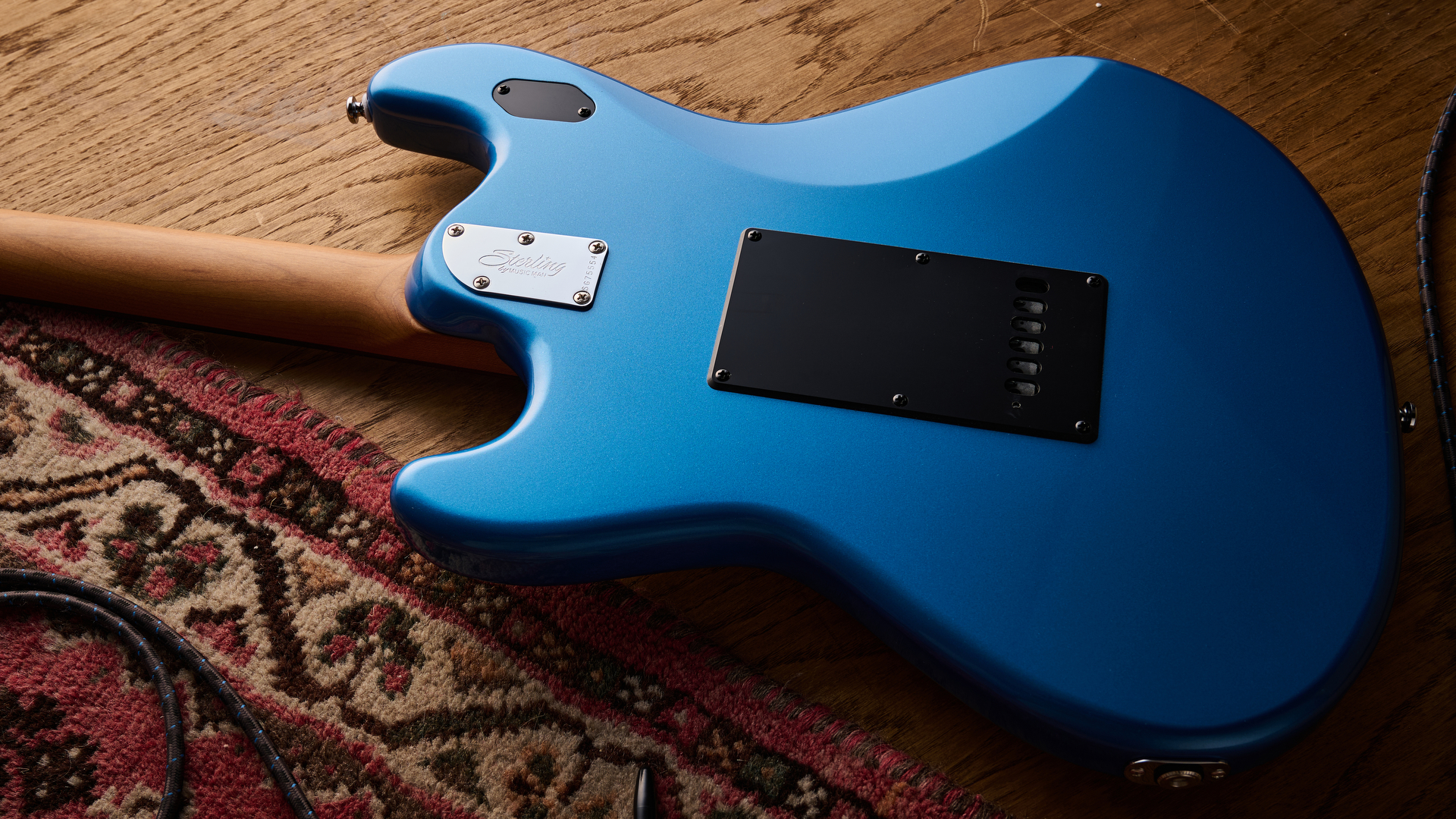 The back of the body on the Sterling by Music Man StingRay Baritone guitar
