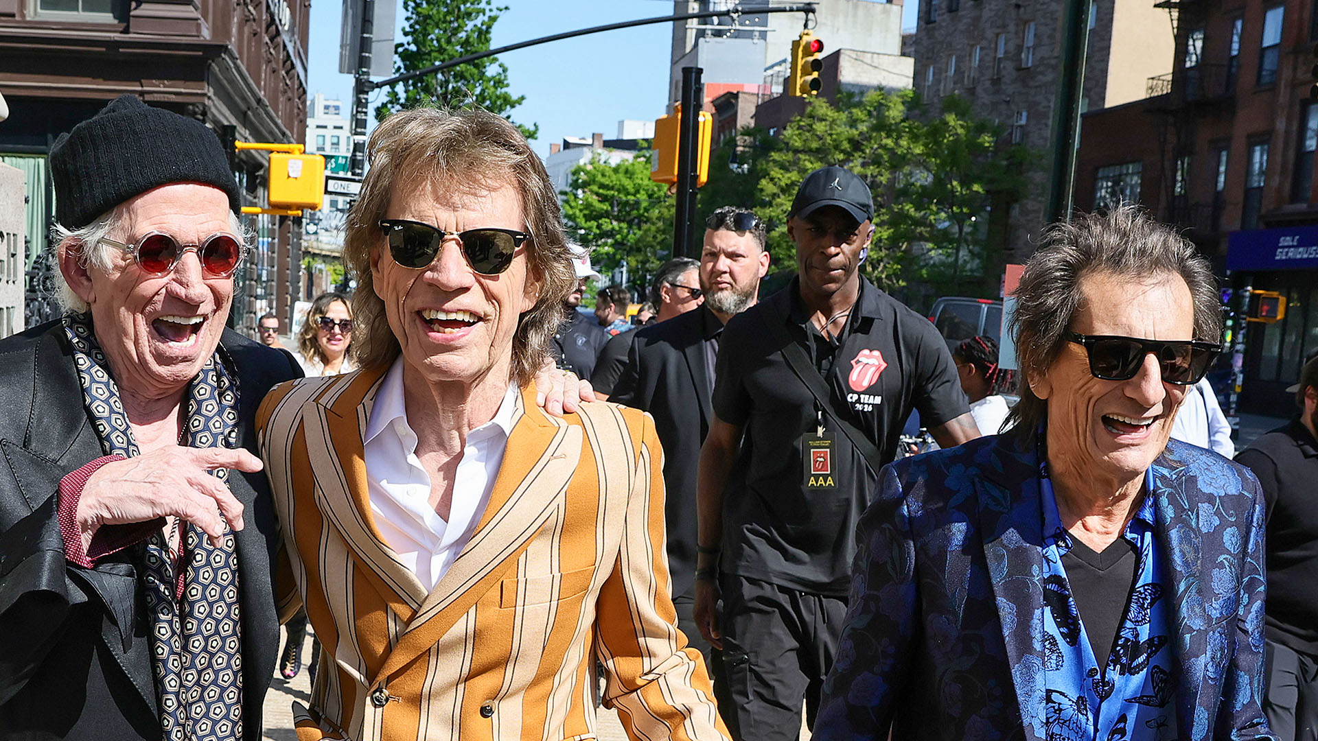 BROOKLYN, NEW YORK - MAY 05: (L-R) Keith Richards, Mick Jagger, and Ronnie Wood attend the exclusive launch event of The Rolling Stones new album &ldquo;Foreign Tongues&rdquo; at The Weylin on May 05, 2026 in Brooklyn, New York. (Photo by Theo Wargo/Getty Images for UMG)