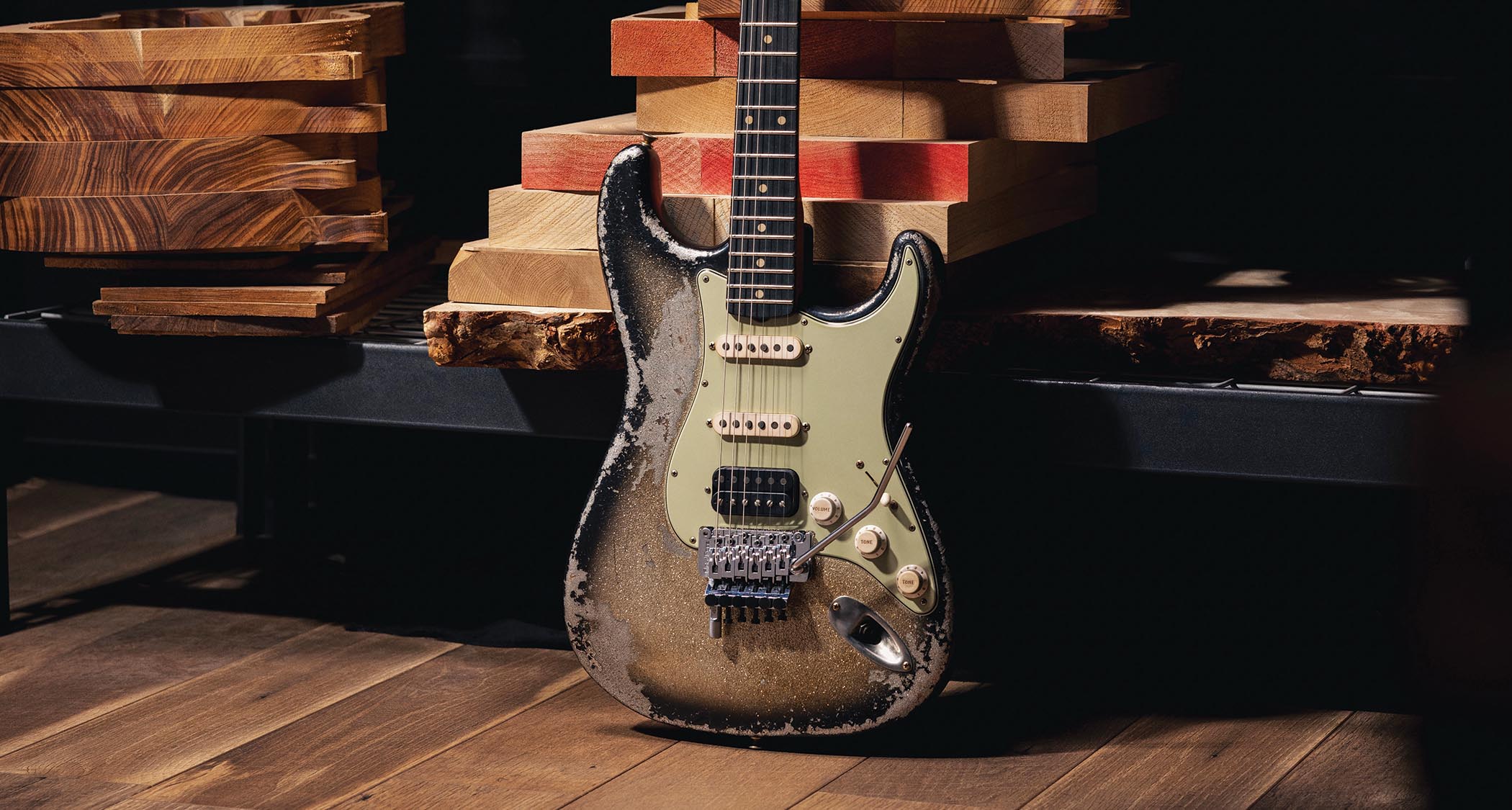 Vibey ageing and a 70s-style metallic sunburst finish adorn this Andy Hicks HSS Strat