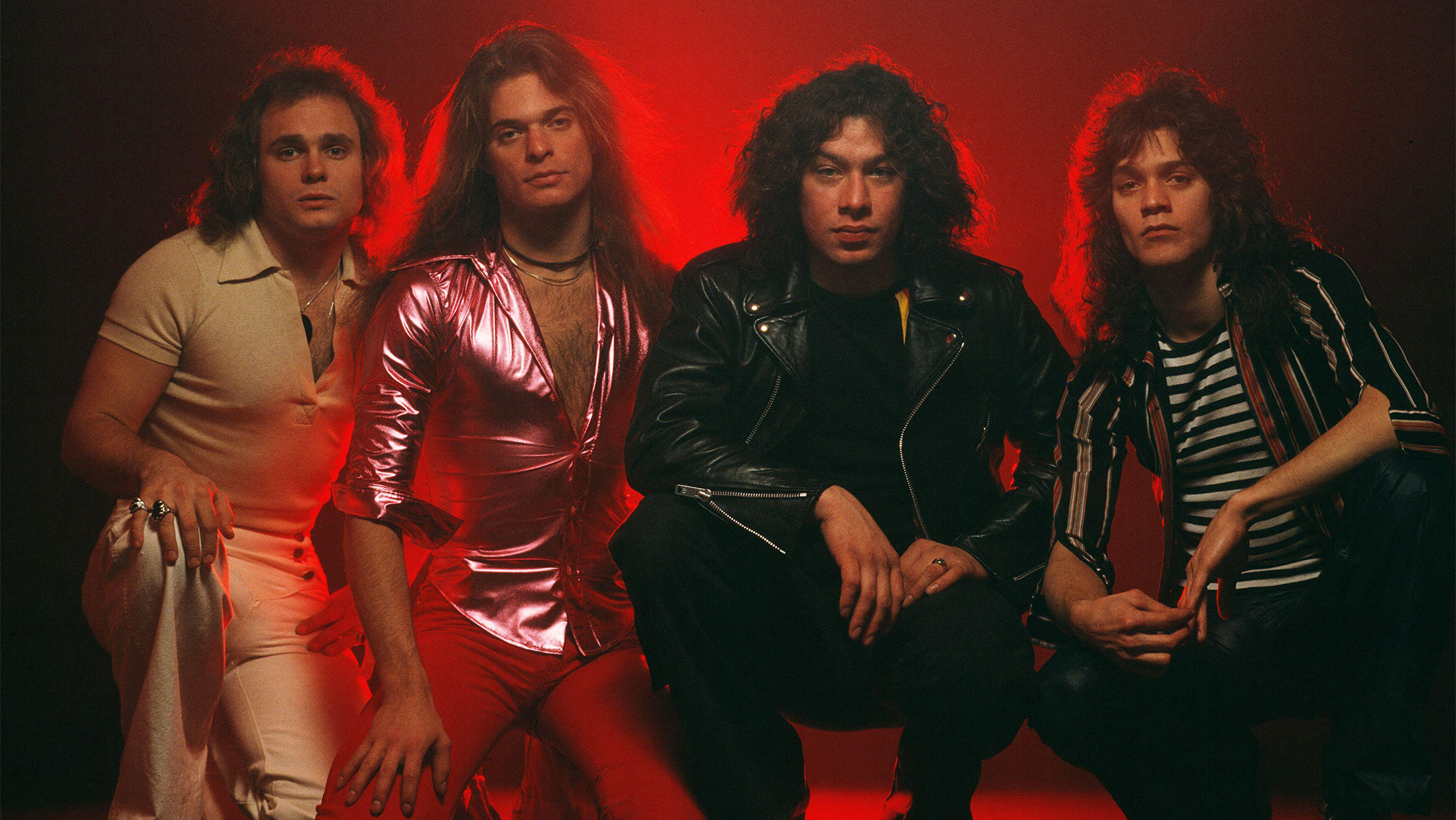 Van Halen pose in the Netherlands in 1978. (from left) Michael Anthony, David Lee Roth, Alex Van Halen and Eddie Van Halen