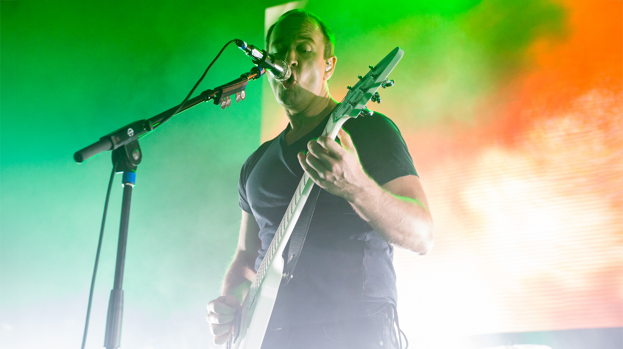 Creator of the cartoon Metalocalyps Brendon Small performs as the fictional Heavy Metal Band Dethklok at the Hollywood Palladium on November 27, 2012 in Hollywood, California.