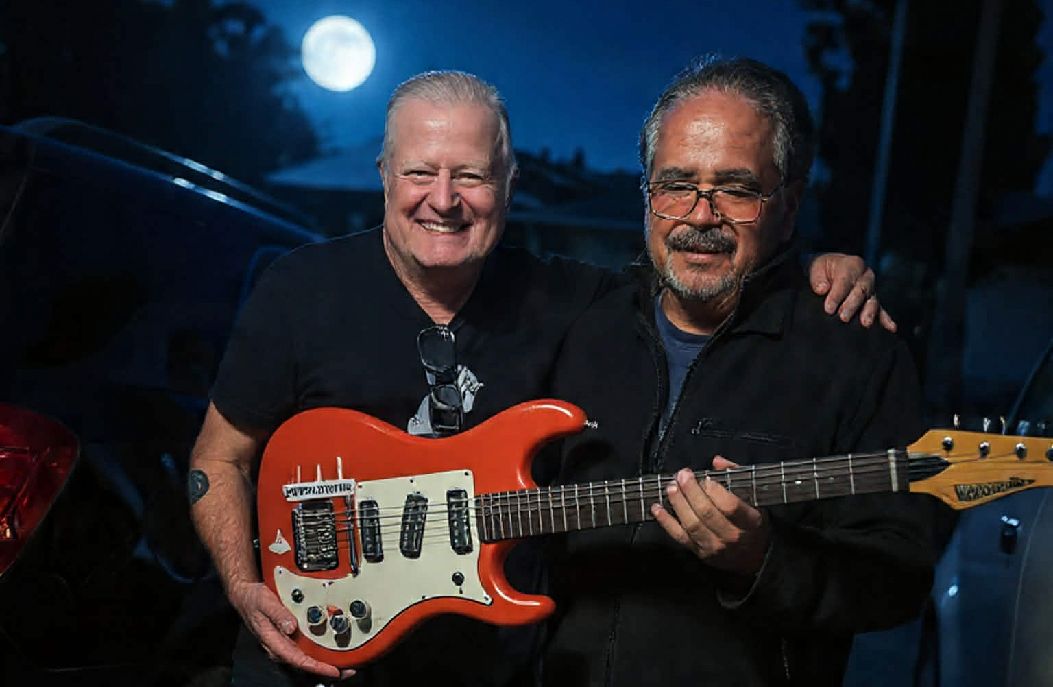 Guitar Player contributing columnist Terry Carleton (left) poses with Francisco, who sold him the 1961 Watkins Rapier 3 electric guitar pictured.