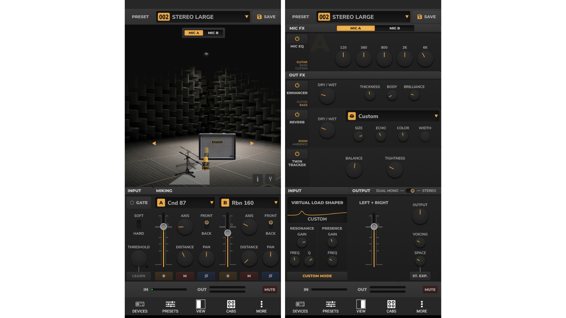 Two screenshots of the Two Notes Torpedo Wireless Remote app